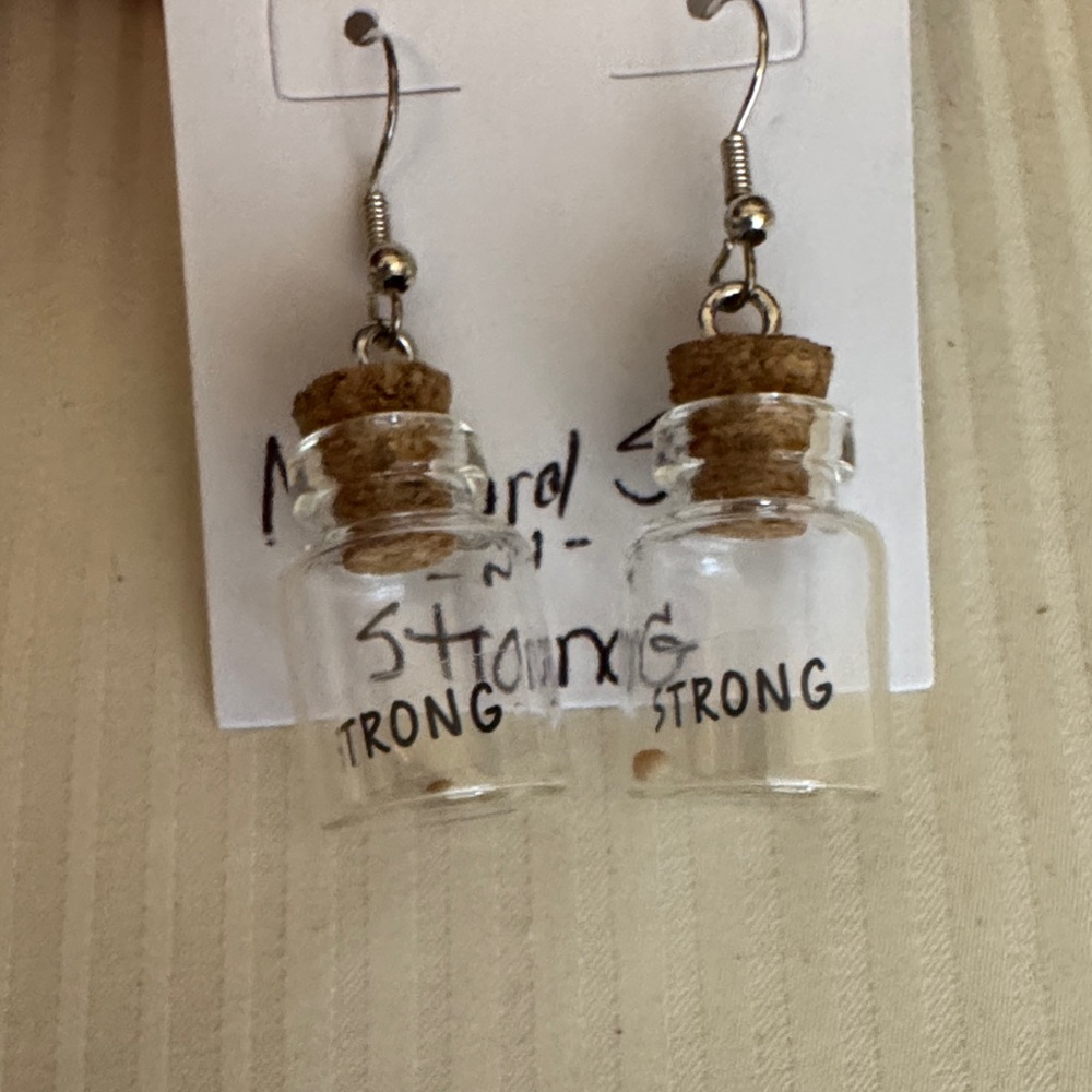 Mustard Seed Glass Bottle Earrings with Cork - Picture 10 of 12